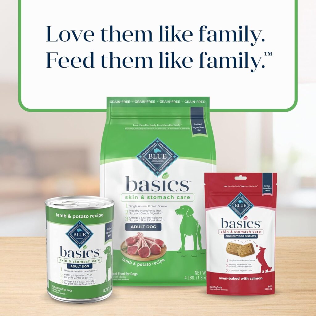 Blue Buffalo Basics Grain-Free Adult Dry Dog Food, Skin  Stomach Care, Limited Ingredient Diet for Dogs, Salmon Recipe, 4-lb. Bag
