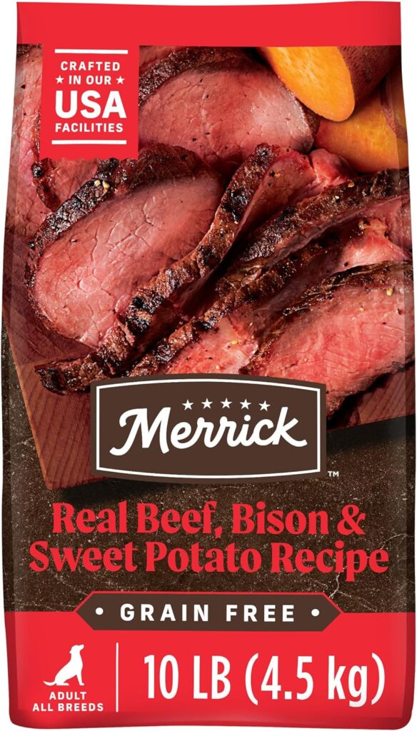 Merrick Dry Dog Food, Real Bison, Beef and Sweet Potato Grain Free Dog Food Recipe - 10 lb. Bag