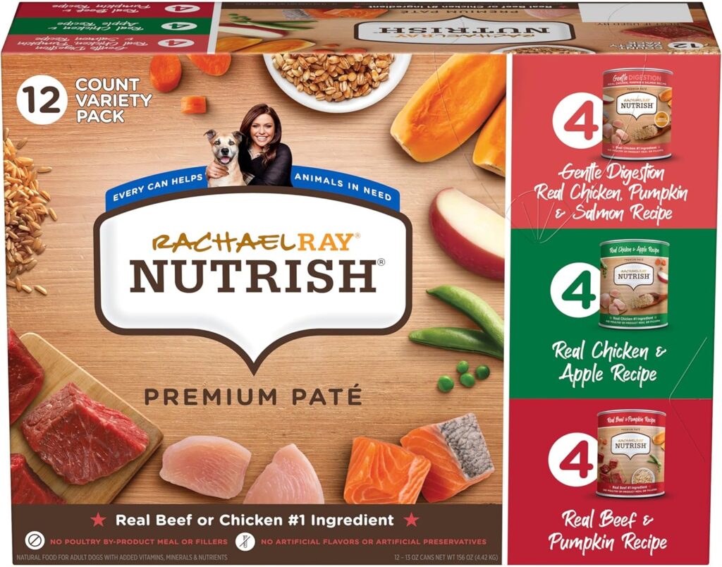 Nutrish Rachael Ray Wet Dog Food, Natural Food for Adult Dogs with Added Vitamins, Minerals Nutrients, Beef, Chicken, and Gentle Digestion Variety Pack, 13 Ounce Can (Pack of 12) Nutrish Rachael Ray Wet Dog Food, Natural Food for Adult Dogs with Added Vitamins, Minerals Nutrients, Beef, Chicken, and Gentle Digestion Variety Pack, 13 Ounce Can (Pack of 12)