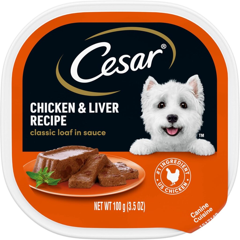 CESAR Wet Dog Food Classic Loaf in Sauce Chicken  Liver Recipe, (24) 3.5 oz. Easy Peel Trays