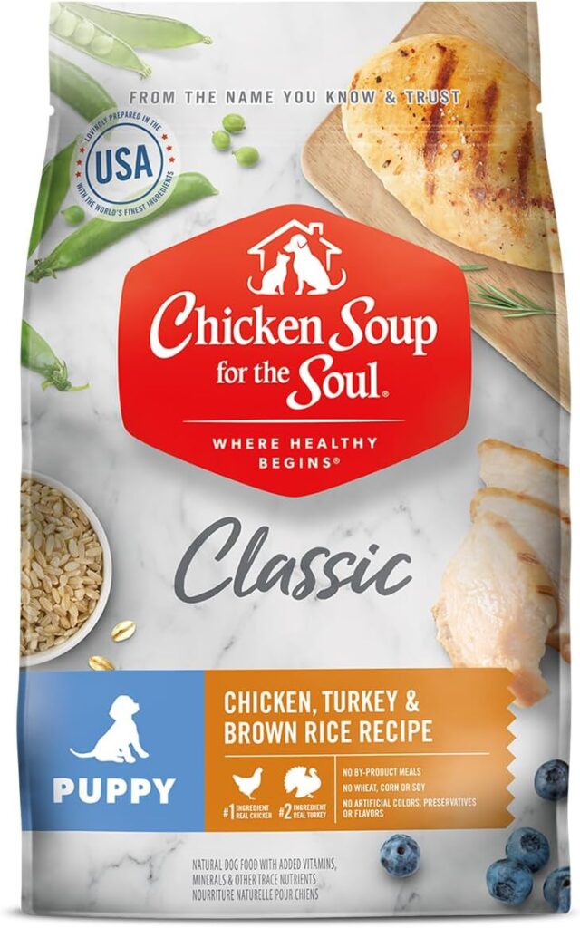 Chicken Soup for the Soul Pet Food Classic Dry Puppy Food, Chicken, Turkey Brown Rice Recipe, 13.5 Pound Bag | Soy Free, Corn Free, Wheat Free, Dry Dog Food Made with Real Ingredients (Pack of 2) Chicken Soup for the Soul Pet Food Classic Dry Puppy Food, Chicken, Turkey Brown Rice Recipe, 13.5 Pound Bag | Soy Free, Corn Free, Wheat Free, Dry Dog Food Made with Real Ingredients (Pack of 2)