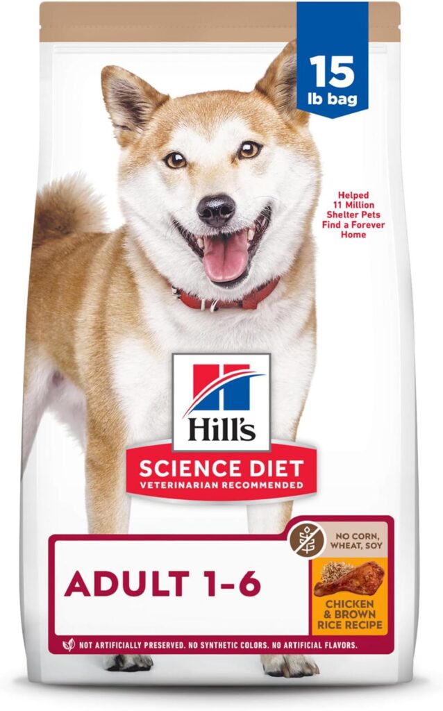 Hills Science Diet Adult 1-6, Adult 1-6 Premium Nutrition, Dry Dog Food, No Corn, Wheat, Soy Chicken  Brown Rice, 15 lb Bag