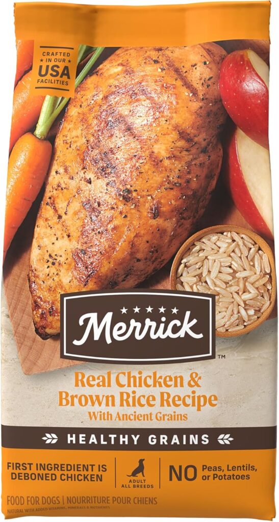 Merrick Healthy Grains Premium Adult Dry Dog Food, Wholesome And Natural Kibble With Chicken And Brown Rice - 4.0 lb. Bag Merrick Healthy Grains Premium Adult Dry Dog Food, Wholesome And Natural Kibble With Chicken And Brown Rice - 4.0 lb. Bag