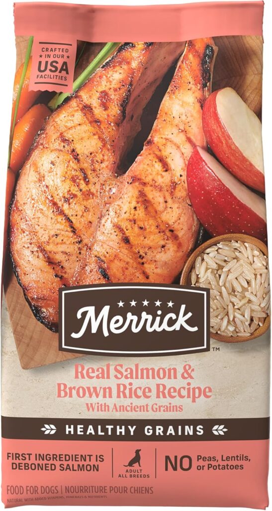 Merrick Healthy Grains Premium Adult Dry Dog Food, Wholesome And Natural Kibble With Salmon And Brown Rice - 25.0 lb. Bag
