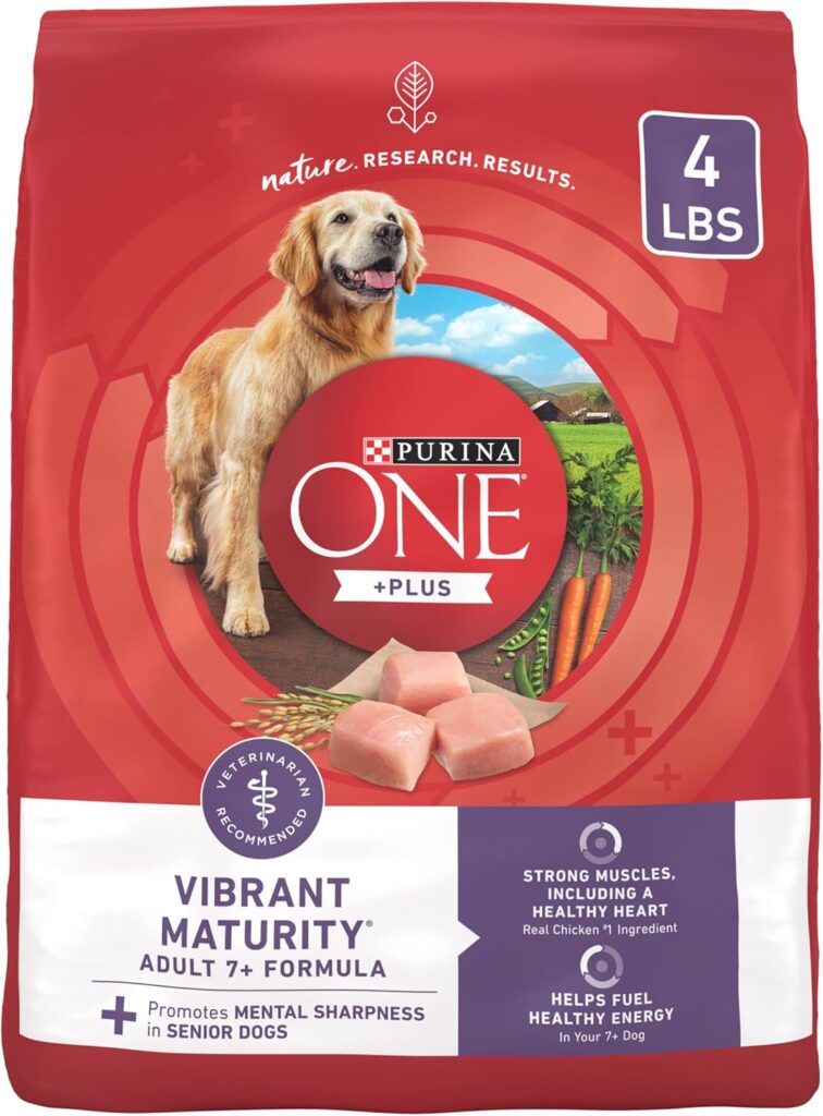 Purina ONE High Protein Dry Senior Dog Food Plus Vibrant Maturity Adult 7 Plus Formula - (Pack of 4) 4 lb. Bags Purina ONE High Protein Dry Senior Dog Food Plus Vibrant Maturity Adult 7 Plus Formula - (Pack of 4) 4 lb. Bags