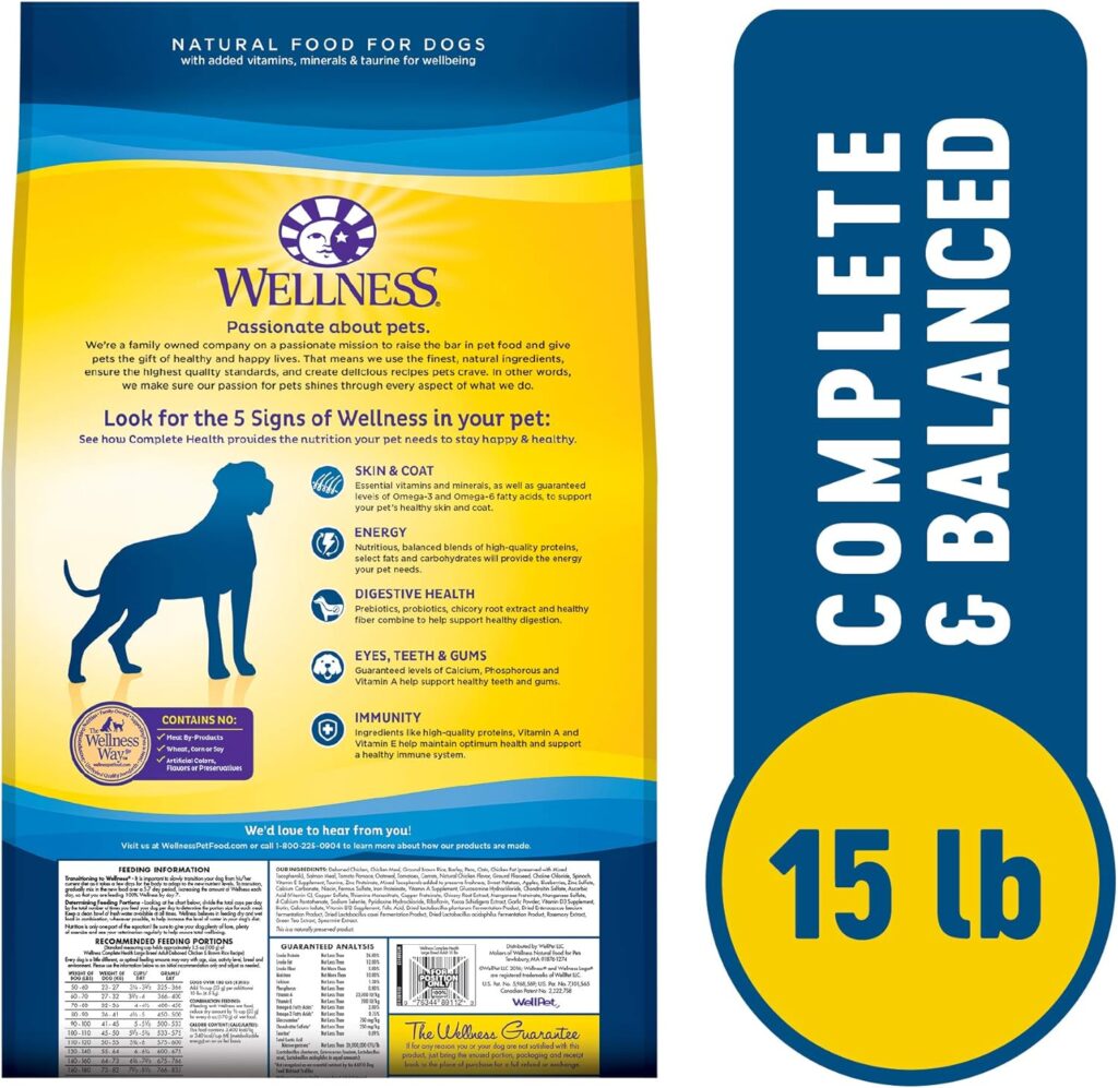 Wellness Complete Health Large Breed Adult Dry Dog Food, No Corn or Wheat, Made in USA with Real Meat, Natural Ingredients, Glucosamine, Probiotics Omega Fatty Acids (30-Pound Bag) Wellness Complete Health Large Breed Adult Dry Dog Food, No Corn or Wheat, Made in USA with Real Meat, Natural Ingredients, Glucosamine, Probiotics Omega Fatty Acids (30-Pound Bag)