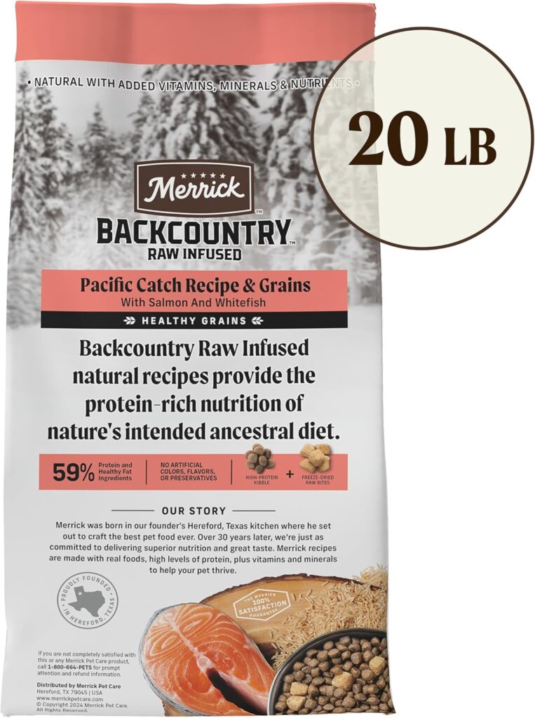 Merrick Backcountry Healthy Grains Premium Dog Food Kibble with Freeze Dried Raw Pieces, Pacific Catch Recipe - 20.0 lb. Bag Merrick Backcountry Healthy Grains Premium Dog Food Kibble with Freeze Dried Raw Pieces, Pacific Catch Recipe - 20.0 lb. Bag