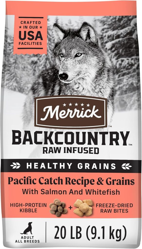 Merrick Backcountry Healthy Grains Premium Dog Food Kibble with Freeze Dried Raw Pieces, Pacific Catch Recipe - 20.0 lb. Bag Merrick Backcountry Healthy Grains Premium Dog Food Kibble with Freeze Dried Raw Pieces, Pacific Catch Recipe - 20.0 lb. Bag