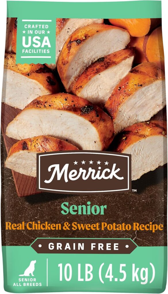 Merrick Premium Grain Free Dry Senior Dog Food, Wholesome And Natural Kibble, Real Chicken And Sweet Potato - 10.0 lb. Bag Merrick Premium Grain Free Dry Senior Dog Food, Wholesome And Natural Kibble, Real Chicken And Sweet Potato - 10.0 lb. Bag
