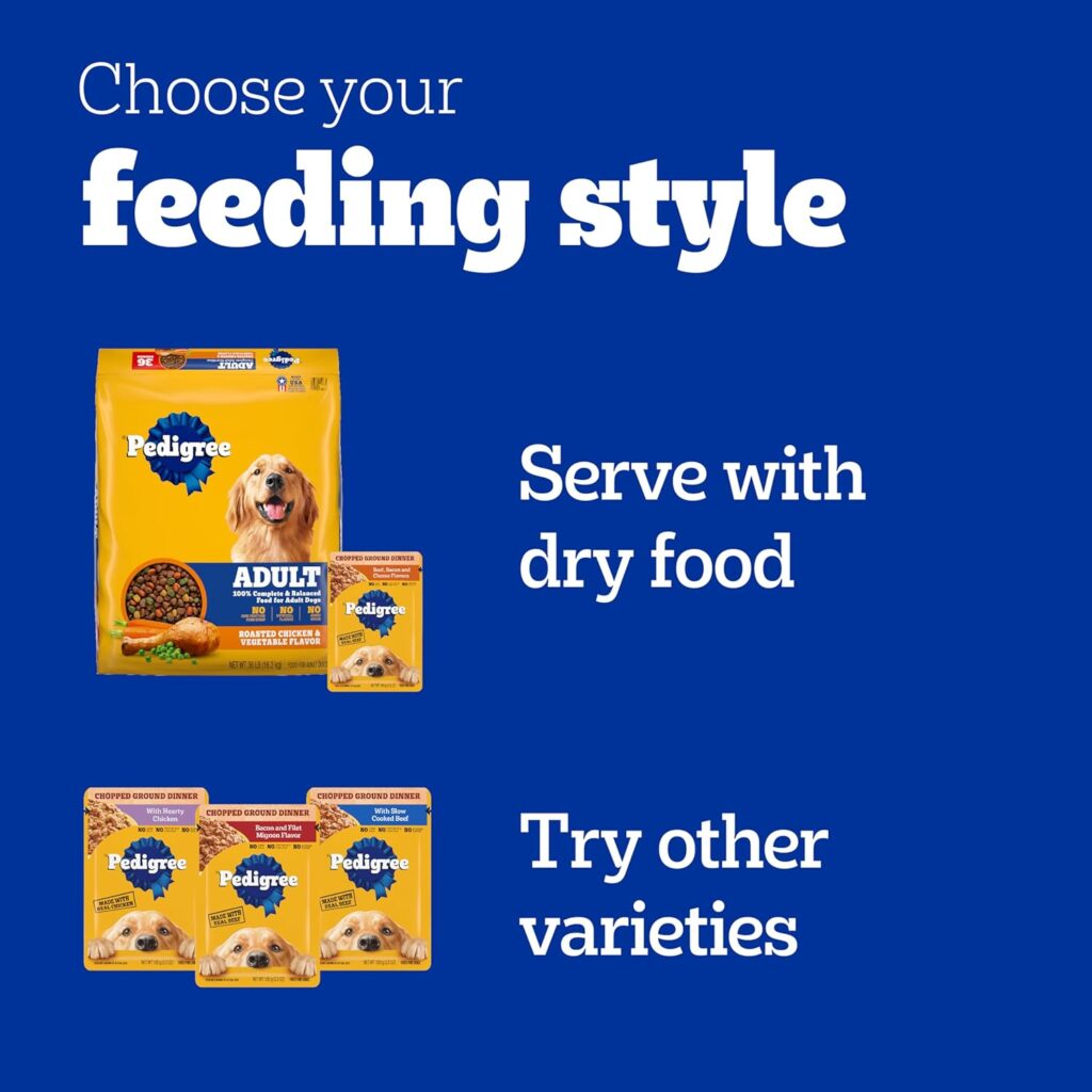 PEDIGREE CHOPPED GROUND DINNER Adult Soft Wet Dog Food, Beef, Bacon Cheese Flavors, 3.5 oz Pouches, 16 Pack PEDIGREE CHOPPED GROUND DINNER Adult Soft Wet Dog Food, Beef, Bacon Cheese Flavors, 3.5 oz Pouches, 16 Pack