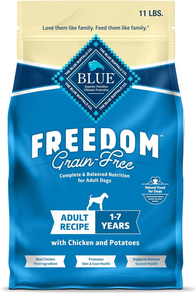 Blue Buffalo Freedom Grain-Free Dry Dog Food, Complete  Balanced Nutrition for Adult Dogs, Made in the USA With Natural Ingredients, Chicken  Potatoes, 24-lb. Bag