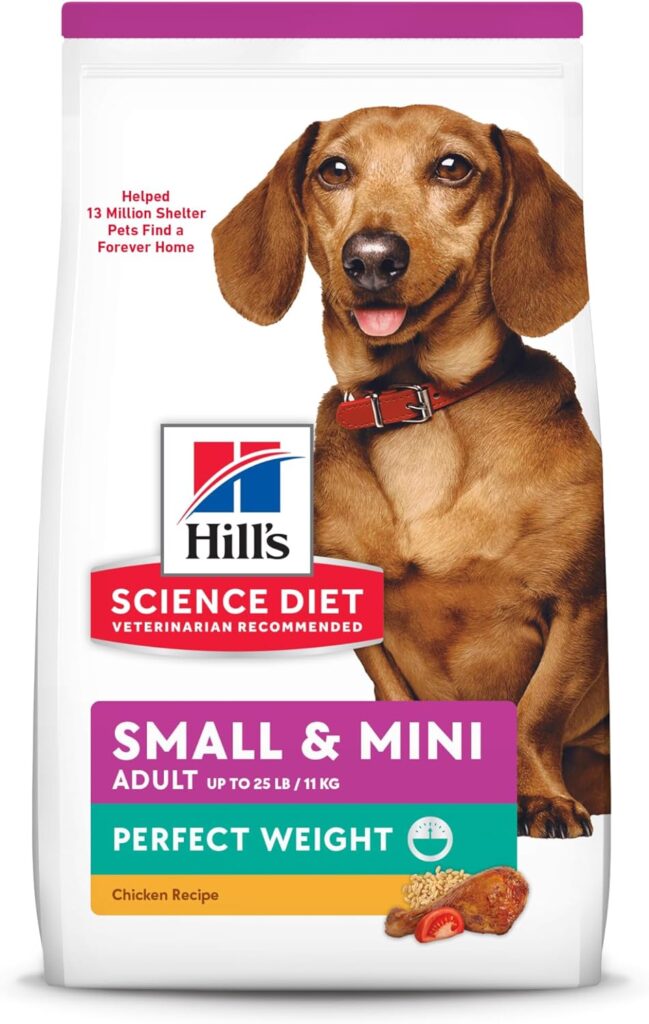 Hills Science Diet Perfect Weight, Adult 1-6, Small  Mini Breeds Weight Management Support, Dry Dog Food, Chicken Recipe, 4 lb Bag