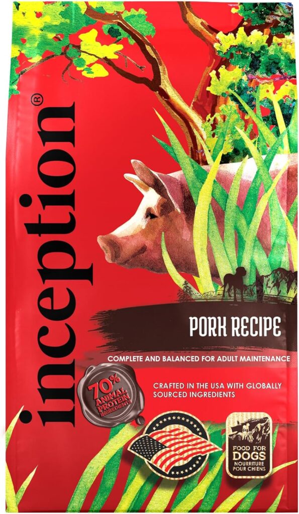 Inception® Dry Dog Food Pork Recipe – Complete and Balanced Dog Food – Meat First Legume Free Dry Dog Food – 13.5 lb. Bag Inception® Dry Dog Food Pork Recipe – Complete and Balanced Dog Food – Meat First Legume Free Dry Dog Food – 13.5 lb. Bag