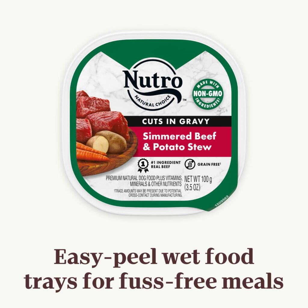 NUTRO Adult Natural Grain Free Wet Dog Food Cuts in Gravy Simmered Beef  Potato Stew Recipe and Savory Lamb  Vegetable Stew Recipe Variety Pack, 3.5 oz. Trays (Pack of 24)