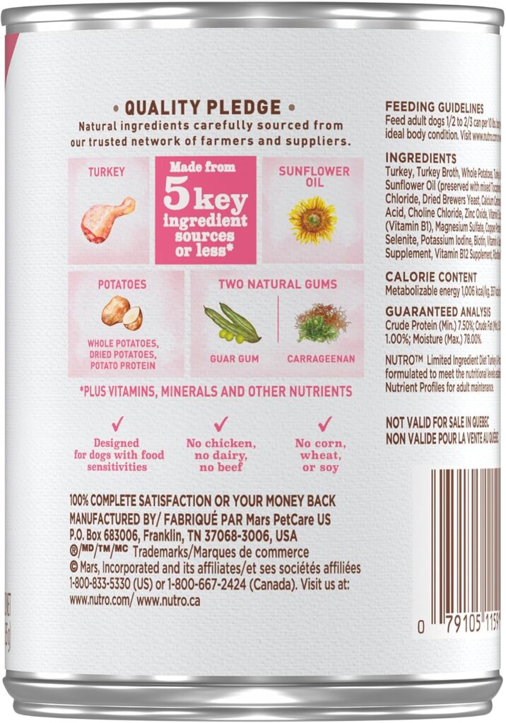 NUTRO Limited Ingredient Diet Adult Canned Soft Wet Dog Food Premium Loaf Turkey Potato Recipe, 12.5 Ounce (Pack of 12) NUTRO Limited Ingredient Diet Adult Canned Soft Wet Dog Food Premium Loaf Turkey Potato Recipe, 12.5 Ounce (Pack of 12)