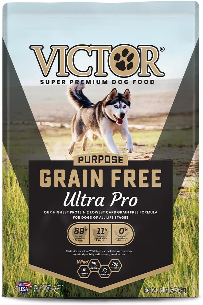 Victor Super Premium Dog Food – Grain Free Ultra Pro Dry Dog Food – High Protein, Low Carb Dog Food for Active Dogs – 42% Protein Dog Food for Sporting Dogs of All Breeds Sizes, 5 lb Victor Super Premium Dog Food – Grain Free Ultra Pro Dry Dog Food – High Protein, Low Carb Dog Food for Active Dogs – 42% Protein Dog Food for Sporting Dogs of All Breeds Sizes, 5 lb