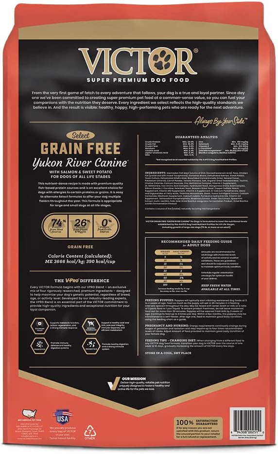 Victor Super Premium Dog Food – Grain Free Yukon River Canine – for Dogs of All Life Stages – High Protein Dry Dog Food for All Normally Active Dogs, 5 lb Victor Super Premium Dog Food – Grain Free Yukon River Canine – for Dogs of All Life Stages – High Protein Dry Dog Food for All Normally Active Dogs, 5 lb