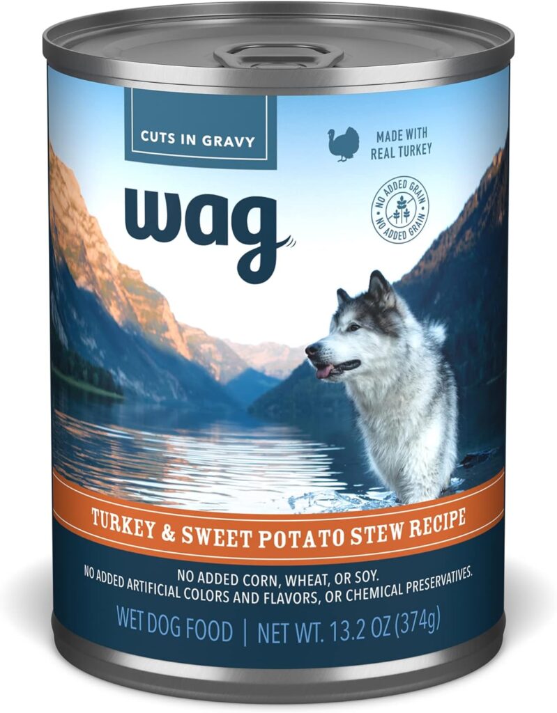 Amazon Brand - Wag Stew Canned Dog Food, Turkey  Sweet Potato Recipe, 13.2 oz Can (Pack of 12)