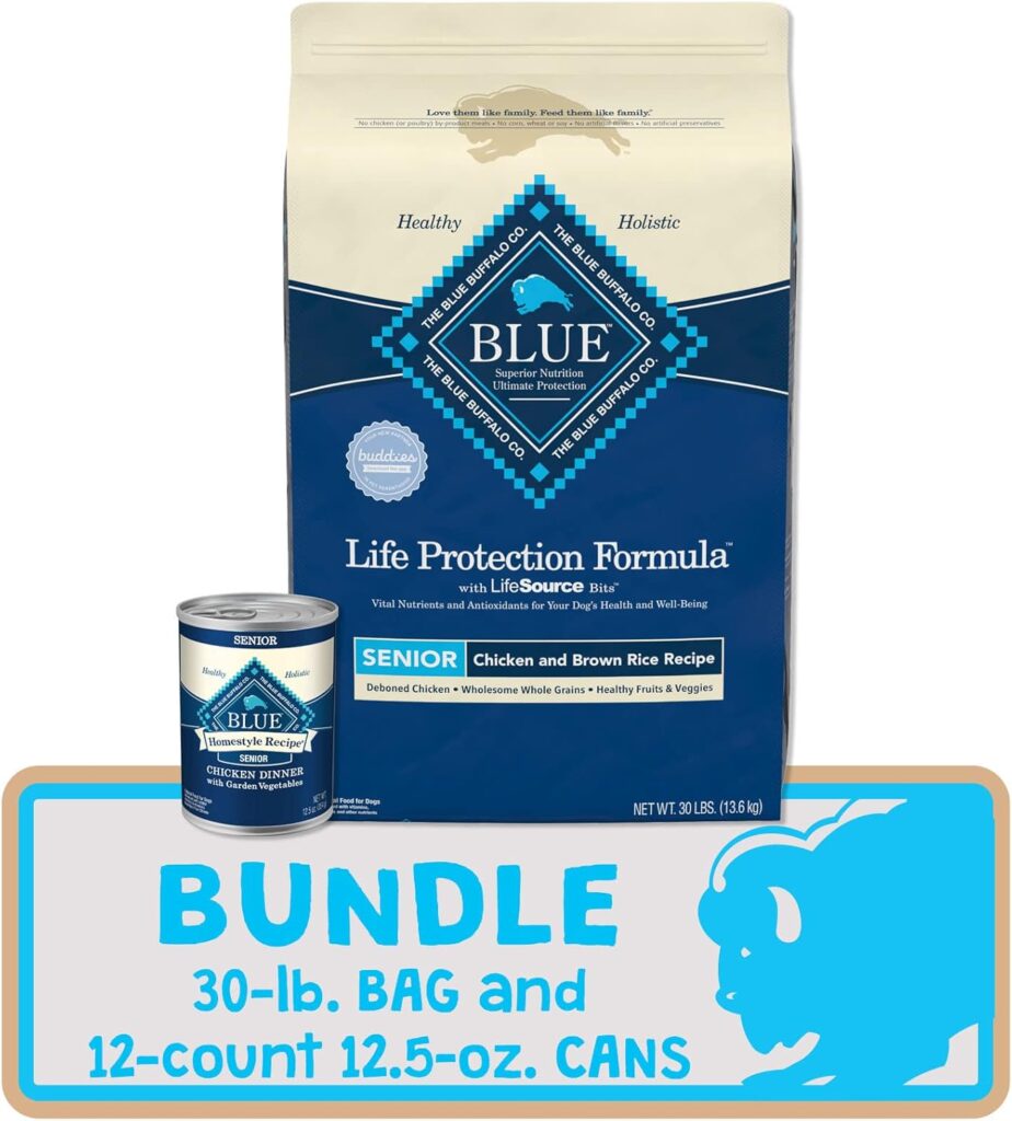 Blue Buffalo Life Protection Formula Natural Senior Dog Food Bundle, Dry Dog Food and Wet Dog Food, Chicken (30-lb Dry Food + 12.5oz cans 12ct) Blue Buffalo Life Protection Formula Natural Senior Dog Food Bundle, Dry Dog Food and Wet Dog Food, Chicken (30-lb Dry Food + 12.5oz cans 12ct)