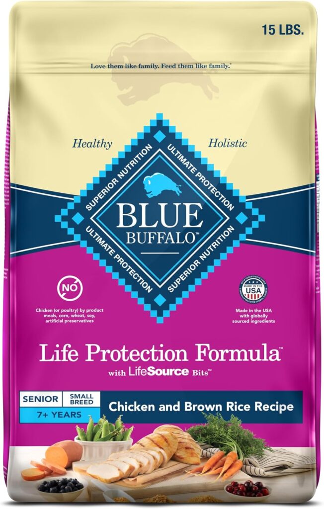 Blue Buffalo Life Protection Formula Small Breed Senior Dry Dog Food, Supports Joint Health and Immunity, Made with Natural Ingredients, Chicken  Brown Rice Recipe, 15-lb. Bag