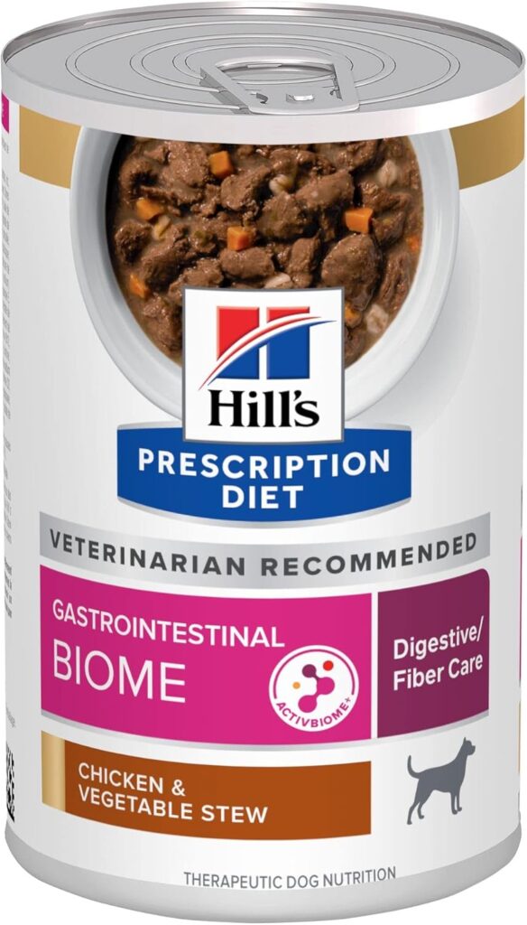 Hills Prescription Diet Gastrointestinal Biome Digestive/Fiber Care Chicken Vegetable Stew Wet Dog Food, Veterinary Diet, 12.5 oz. Cans, 12-Pack Hills Prescription Diet Gastrointestinal Biome Digestive/Fiber Care Chicken Vegetable Stew Wet Dog Food, Veterinary Diet, 12.5 oz. Cans, 12-Pack