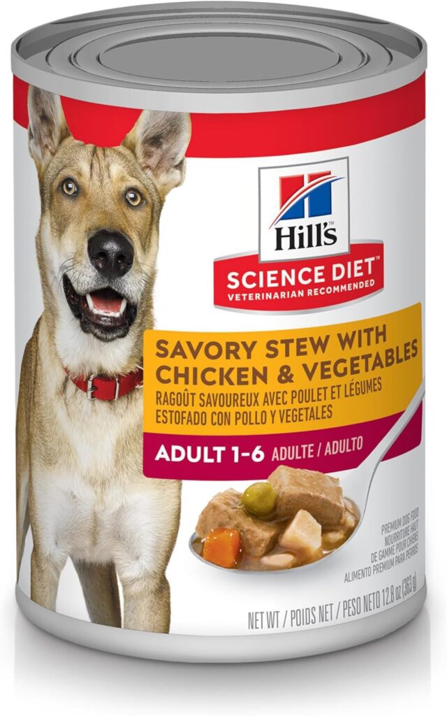 Hills Science Diet Adult 1-6, Adult 1-6 Premium Nutrition, Wet Dog Food, Chicken  Vegetables Stew, 12.8 oz Can, Case of 12
