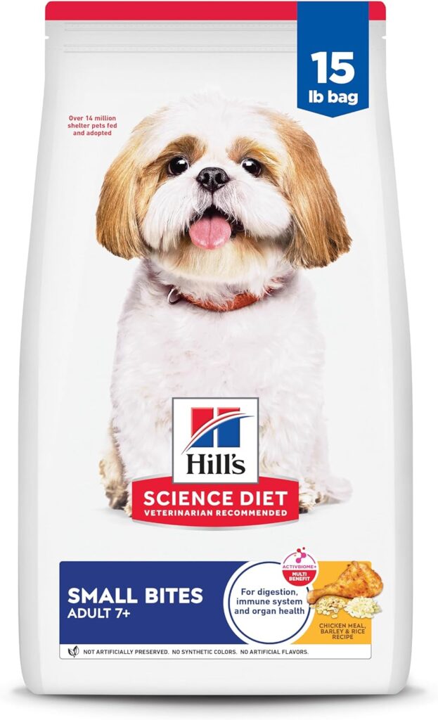 Hills Science Diet Adult 7+, Senior Adult 7+ Premium Nutrition, Small Kibble, Dry Dog Food, Chicken, Brown Rice,  Barley, 15 lb Bag