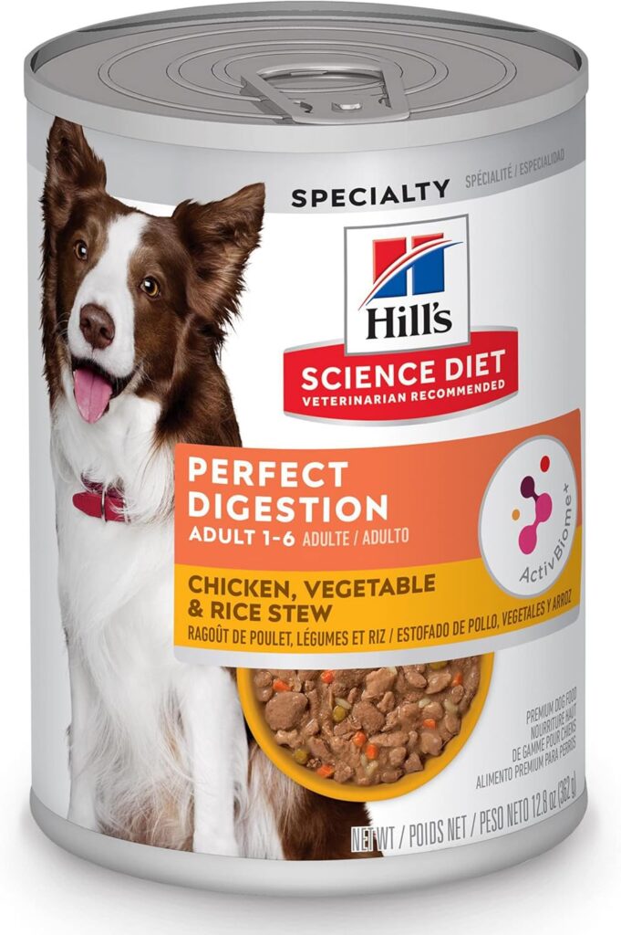 Hills Science Diet Perfect Digestion, Adult 1-6, Digestive Support, Wet Dog Food, Chicken, Vegetable Rice Stew, 12.5 oz Can, Case of 12 Hills Science Diet Perfect Digestion, Adult 1-6, Digestive Support, Wet Dog Food, Chicken, Vegetable Rice Stew, 12.5 oz Can, Case of 12