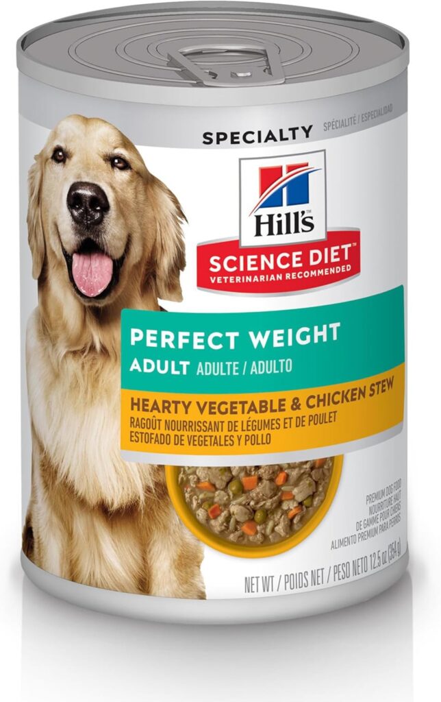 Hills Science Diet Perfect Weight, Adult 1-6, Weight Management Support, Wet Dog Food, Chicken  Vegetables Stew, 12.5 oz Can, Case of 12