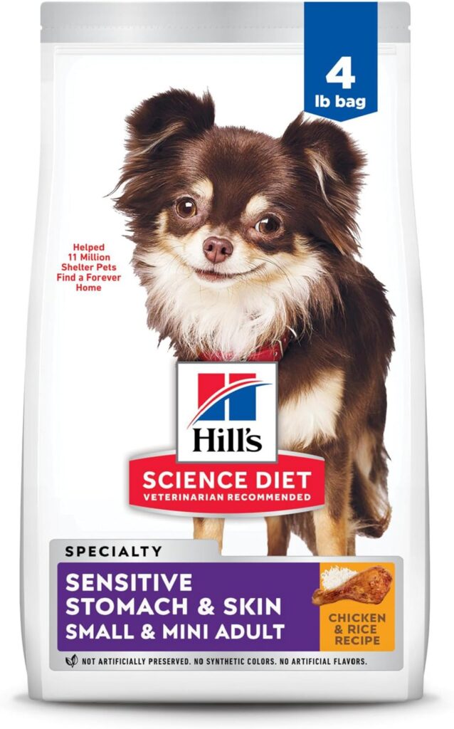 Hills Science Diet Sensitive Stomach  Skin, Adult 1-6, Small  Mini Breeds Stomach  Skin Sensitivity Support, Dry Dog Food, Chicken Recipe, 4 lb Bag