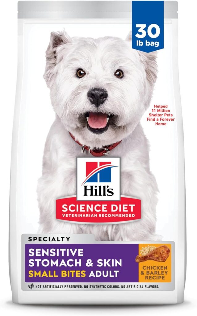 Hills Science Diet Sensitive Stomach  Skin, Adult 1-6, Stomach  Skin Sensitivity Support, Small Kibble, Dry Dog Food, Chicken Recipe, 30 lb Bag