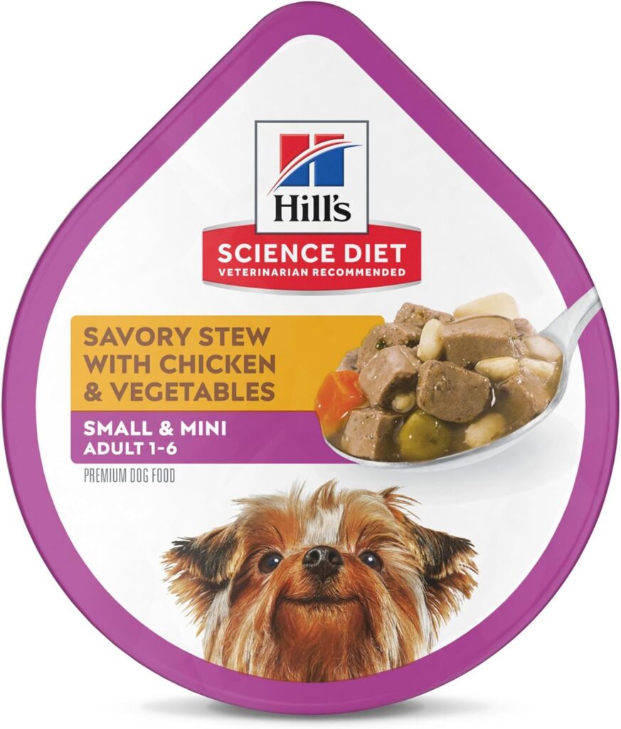 Hills Science Diet Small Mini, Adult 1-6, Small Mini Breeds Premium Nutrition, Wet Dog Food, Variety Case: Chicken Vegetables; Salmon Vegetables Stew, 3.5 oz Tray Variety Case, Case of 12 Hills Science Diet Small Mini, Adult 1-6, Small Mini Breeds Premium Nutrition, Wet Dog Food, Variety Case: Chicken Vegetables; Salmon Vegetables Stew, 3.5 oz Tray Variety Case, Case of 12