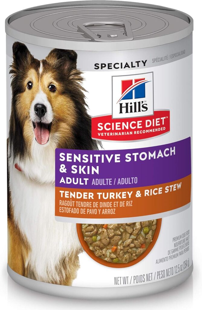 Hills Science Diet Wet Dog Food, Adult, Sensitive Stomach Skin, Tender Turkey Rice Stew, 12.5 Oz Cans (Pack of 12) Hills Science Diet Wet Dog Food, Adult, Sensitive Stomach Skin, Tender Turkey Rice Stew, 12.5 Oz Cans (Pack of 12)