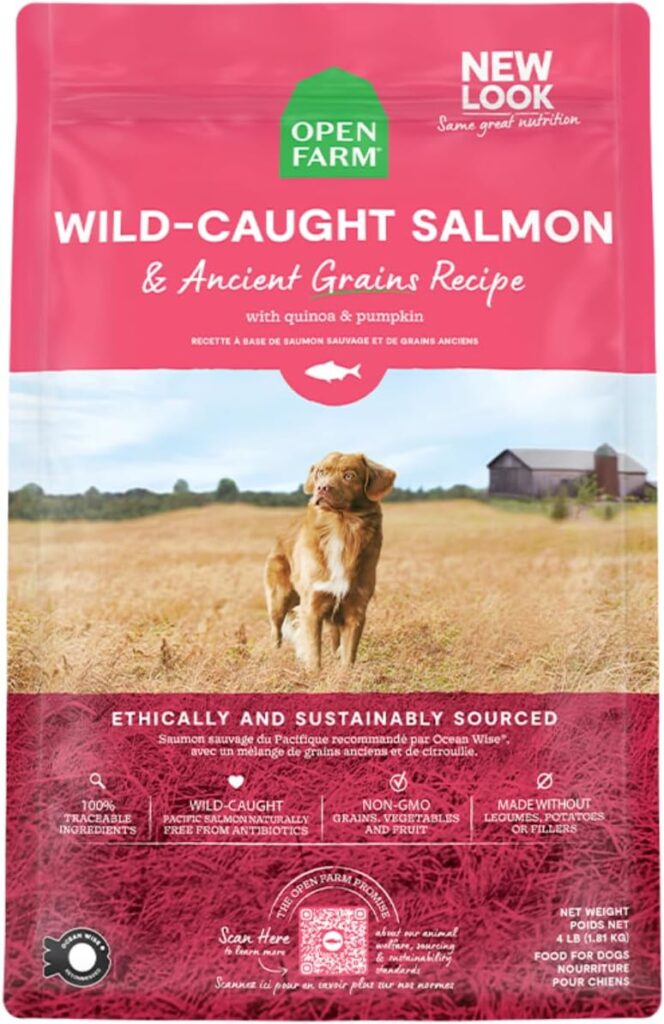 Open Farm, Ancient Grains Dry Dog Food, Protein-Rich Nutrient Dense, 90% Animal Protein Mixed with Non-GMO Fruits, Veggies and Superfoods, Wild Caugh Salmon Recipe, 4lb Bag Open Farm, Ancient Grains Dry Dog Food, Protein-Rich Nutrient Dense, 90% Animal Protein Mixed with Non-GMO Fruits, Veggies and Superfoods, Wild Caugh Salmon Recipe, 4lb Bag