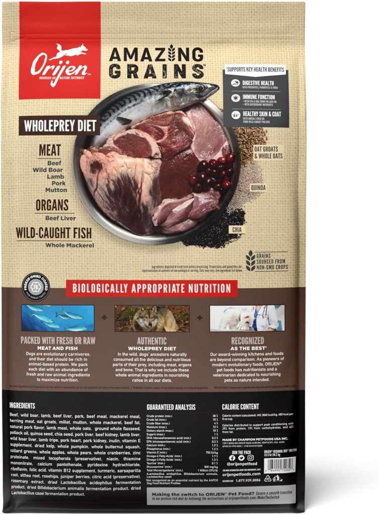 ORIJEN Amazing Grains Original Dry Dog Food, High Protein Dog Food, Fresh or Raw Ingredients ORIJEN Amazing Grains Original Dry Dog Food, High Protein Dog Food, Fresh or Raw Ingredients