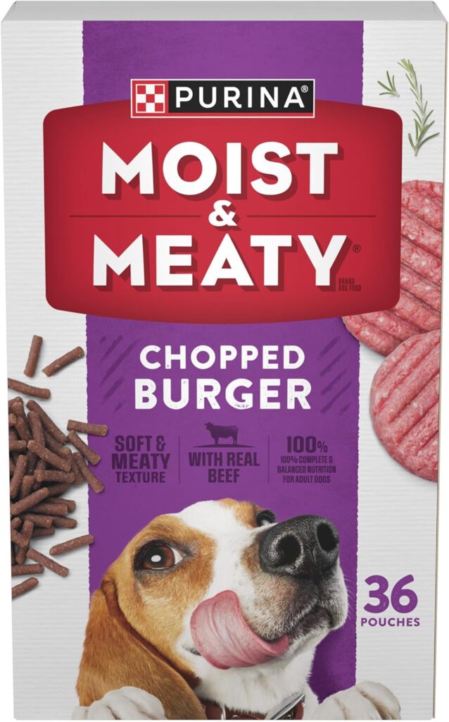 Purina Moist and Meaty Dog Food Chopped Burger Soft Dog Food Pouches - 36 ct. Pouch Purina Moist and Meaty Dog Food Chopped Burger Soft Dog Food Pouches - 36 ct. Pouch