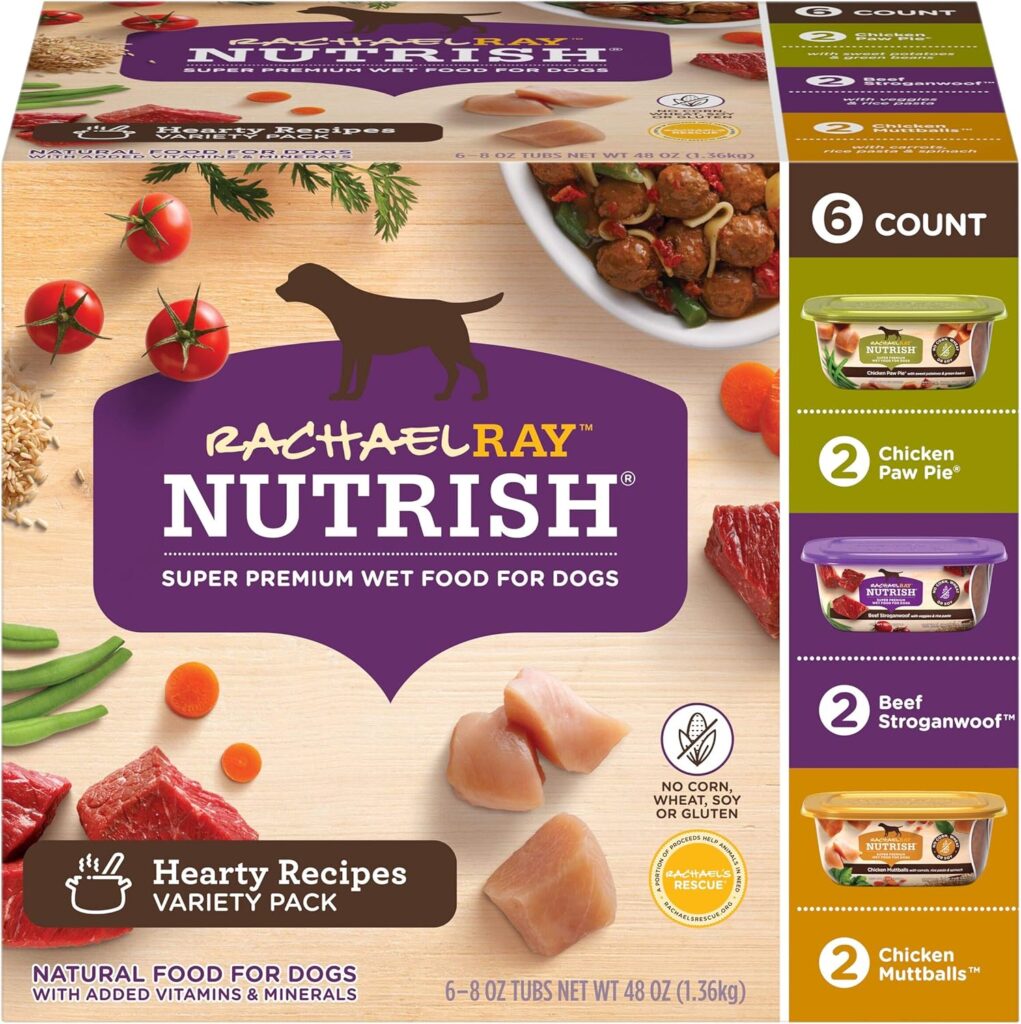 Rachael Ray Nutrish Premium Natural Wet Dog Food, Hearty Recipes Variety Pack, 8 Ounce Tub (Pack of 12) Rachael Ray Nutrish Premium Natural Wet Dog Food, Hearty Recipes Variety Pack, 8 Ounce Tub (Pack of 12)