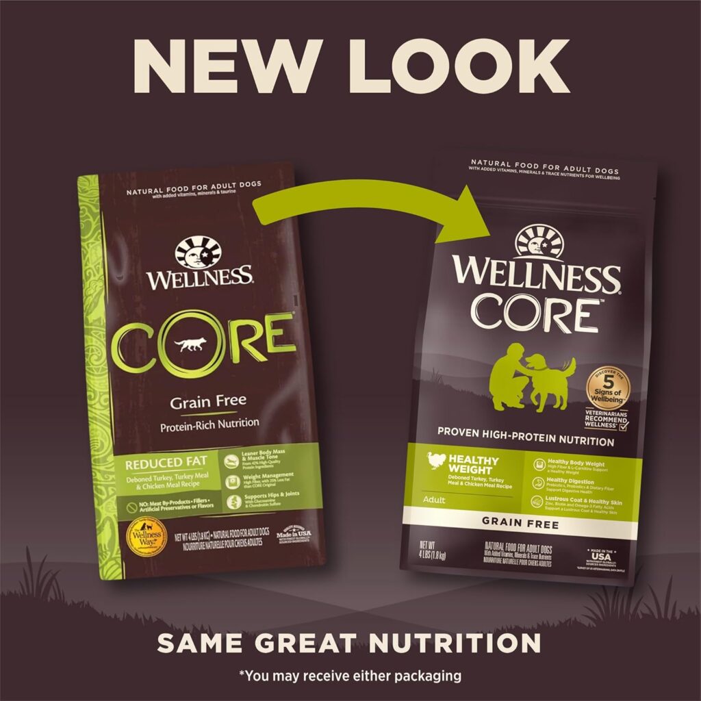 Wellness CORE Grain-Free High-Protein Dry Dog Food, Made in USA with Real Meat  Natural Ingredients, All Breeds, Adult Dogs (Turkey  Chicken, 26-lb) With Nutrients for Immune, Skin,  Coat Support