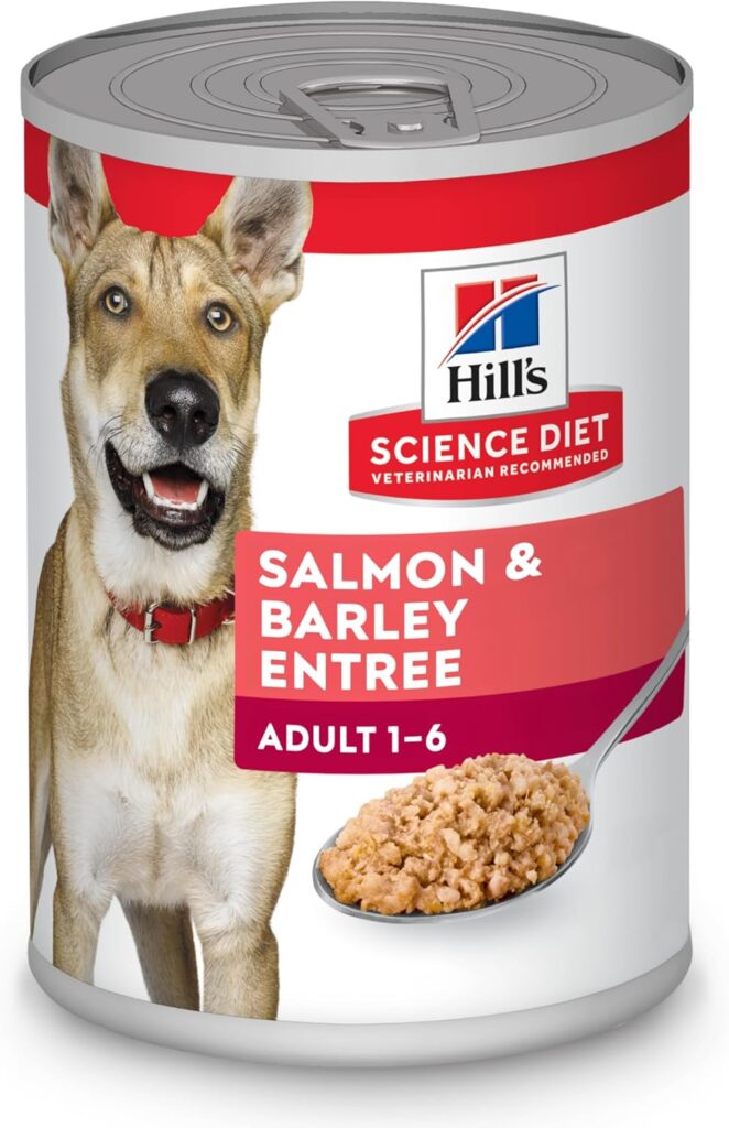 Hills Science Diet Adult 1-6, Adult 1-6 Premium Nutrition, Wet Dog Food, Salmon  Barley Loaf, 13 oz Can, Case of 12