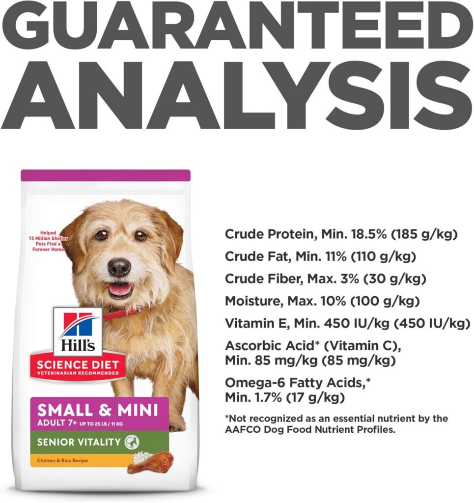 Hills Science Diet Senior Vitality, Senior Adult 7+, Small  Mini Breeds Senior Premium Nutrition, Dry Dog Food, Chicken  Rice, 3.5 lb Bag