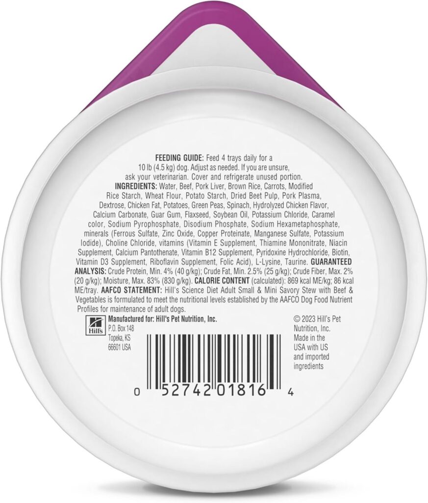 Hills Science Diet Small Mini, Adult 1-6, Small Mini Breeds Premium Nutrition, Wet Dog Food, Beef Vegetables Stew, 3.5 oz Tray, Case of 12 Hills Science Diet Small Mini, Adult 1-6, Small Mini Breeds Premium Nutrition, Wet Dog Food, Beef Vegetables Stew, 3.5 oz Tray, Case of 12