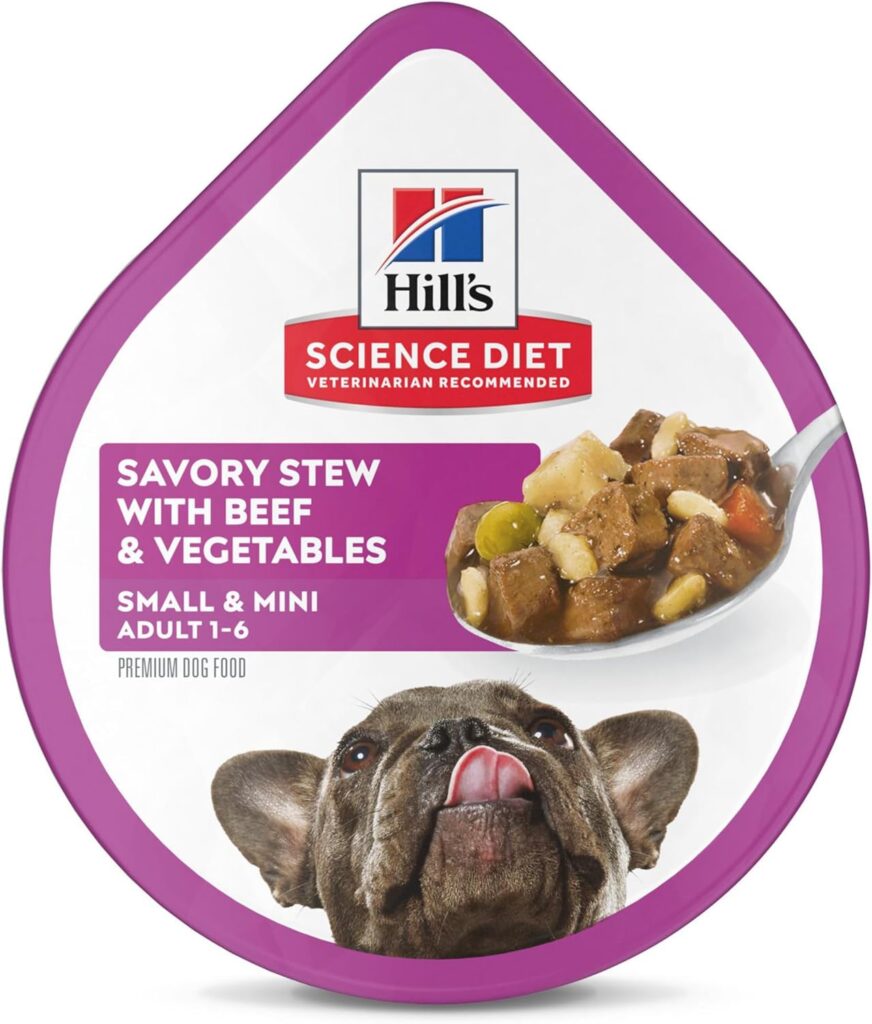 Hills Science Diet Small Mini, Adult 1-6, Small Mini Breeds Premium Nutrition, Wet Dog Food, Beef Vegetables Stew, 3.5 oz Tray, Case of 12 Hills Science Diet Small Mini, Adult 1-6, Small Mini Breeds Premium Nutrition, Wet Dog Food, Beef Vegetables Stew, 3.5 oz Tray, Case of 12