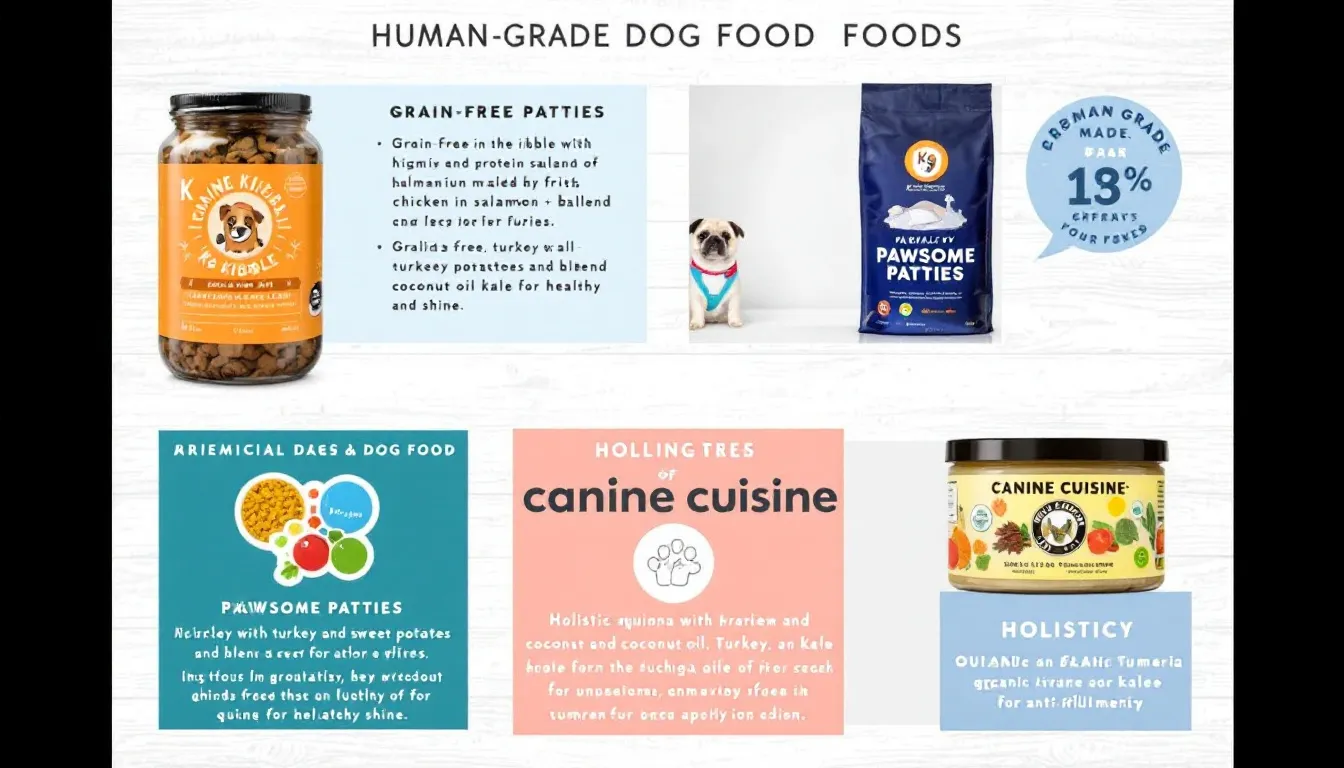 A variety of human grade dog food options displayed.