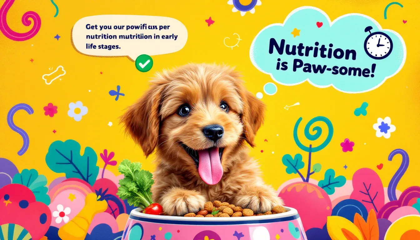 A happy puppy enjoying a nutritious meal, emphasizing the importance of proper nutrition in early life stages.